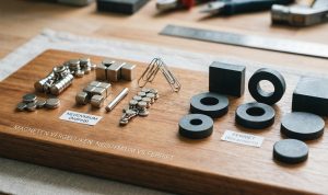 Vergelijking neodymium vs ferriet magneten: sterke kompakte neodymium naast duurzame ferriet voor verschillende toepassingen